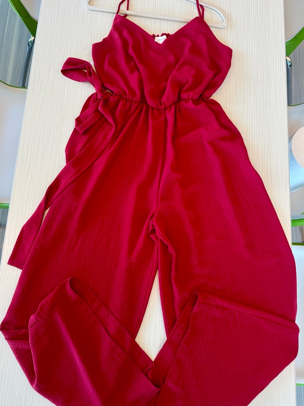 Everly Deep Red Wide-Leg Sleeveless Jumpsuit with Side Tie